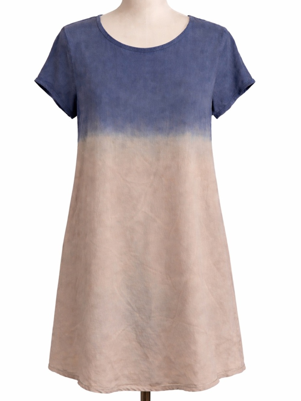Madeline Blue-to-Beige Ombre Short Sleeve Mini Dress